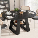 Extendable Round Dining Table with Storage Shelf