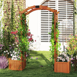 Wooden Garden Arbor with Planter Boxes & Climbing Trellis