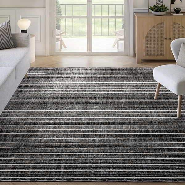 Striped Area Rug – Grey & Black