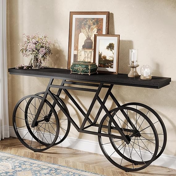 70.87" Industrial Console Table with Bicycle Metal Base