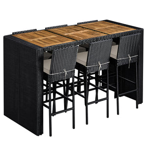 7-Piece Outdoor Wicker Bar Set with Acacia Wood Tabletop