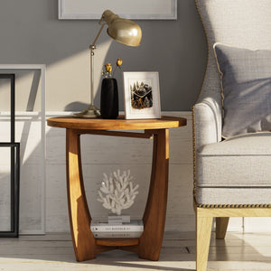Round Farmhouse End Table with Storage Shelf
