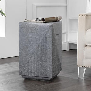 Polyresin Outdoor Side Table – Geometric Fluted Accent Table