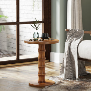 Round Cedar Pedestal End Table – Warm Natural