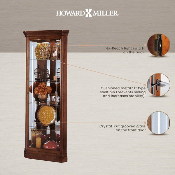 Corner Curio Cabinet with Glass Shelves & Lighting