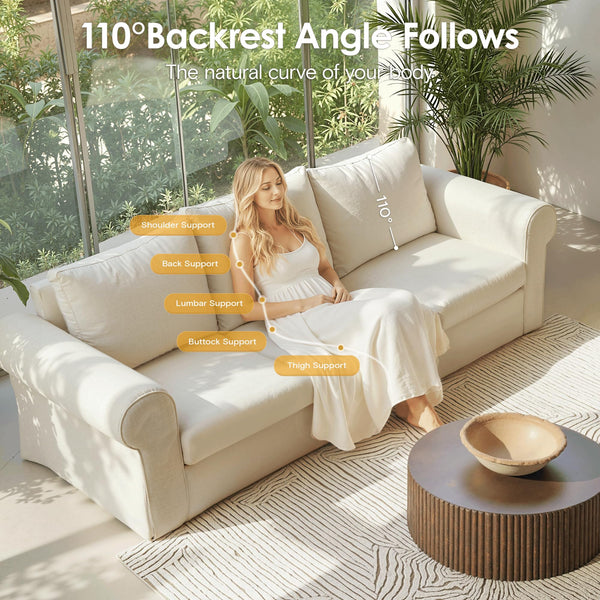 3-Seater Sofa with Removable Slipcover & High Back Support