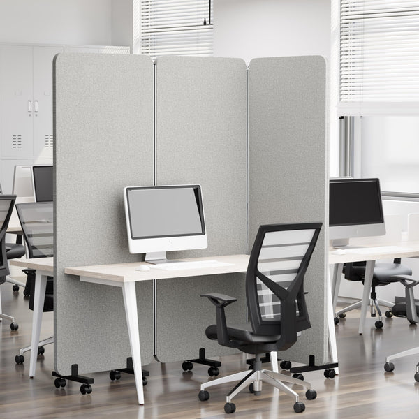 3-Panel Foldable Room Divider with Wheels, 71"W x 66"H