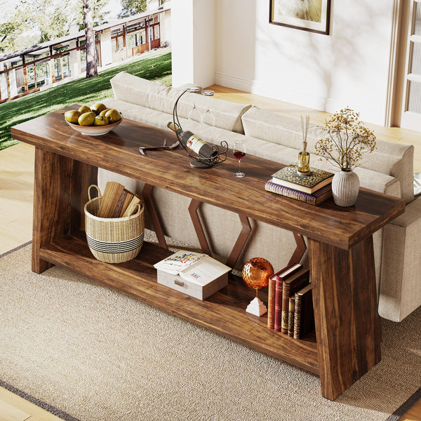 2-Tier Farmhouse Console Table, 70.86" Entryway Sofa Table