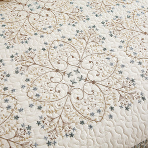 Floral Embroidered Quilt Set – 3-Piece Cotton Bedding with Pillow Shams