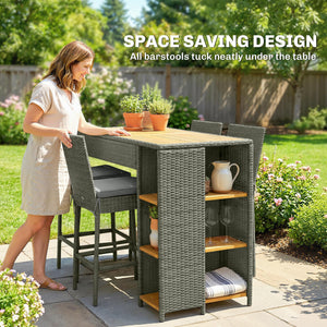 5-Piece Outdoor Bar Set with High Top Table and 4 Barstools