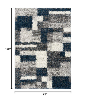 Navy Geometric Shag Area Rug — Plush Polypropylene, Non-Shedding, Multiple Sizes
