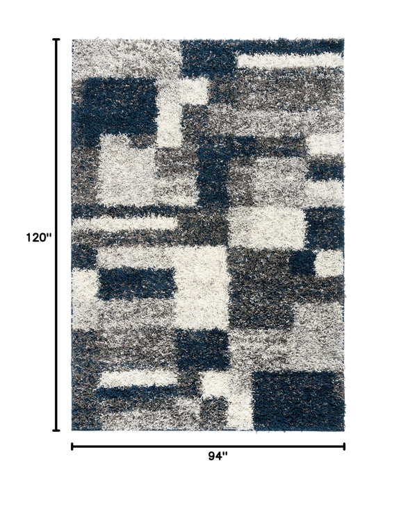 Navy Geometric Shag Area Rug — Plush Polypropylene, Non-Shedding, Multiple Sizes