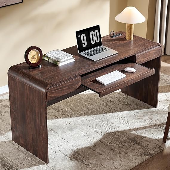 63" Curved Computer Desk with Drawers & Charging Station