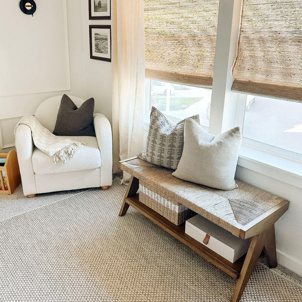 Bohemian Seagrass Entryway & End of Bed Bench with Shoe Storage