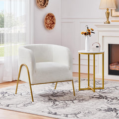 Boucle Barrel Accent Chair with Gold V-Legs
