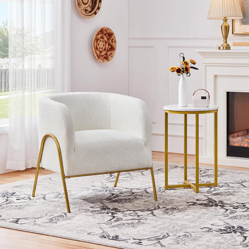Boucle Barrel Accent Chair with Gold V-Legs