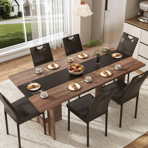 7-Piece Dining Table & Chairs Set – 71" Rectangle Table with 6 Upholstered Chairs