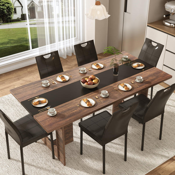 7-Piece Dining Table & Chairs Set – 71" Rectangle Table with 6 Upholstered Chairs