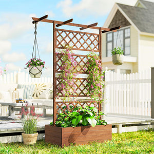 Raised Garden Bed with Trellis and Pergola Roof – Fir Wood Planter Box