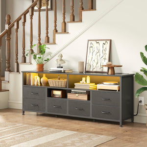 55" LED TV Stand with Drawers, Power Outlets & LED Lights
