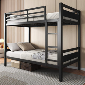 Twin Over Twin Metal Bunk Bed with Ladder and High Guardrail