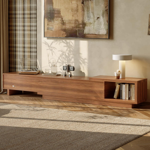 Extendable Mid-Century Modern TV Stand with Crosshatch Drawers