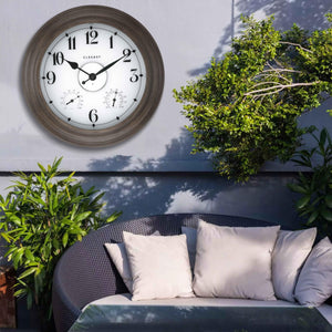 24-Inch Outdoor Wall Clock with Thermometer, Hygrometer & Smart Night Light