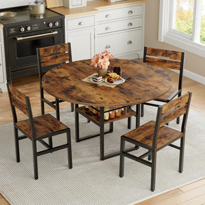 Round Dining Table Set with 4 Chairs – 5-Piece Kitchen Dining Set