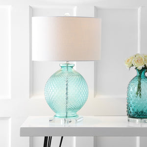 26" Aqua Diamond-Etched Glass & Crystal Table Lamp