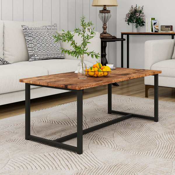 Rectangular Coffee Table with Metal Frame and Wood Top
