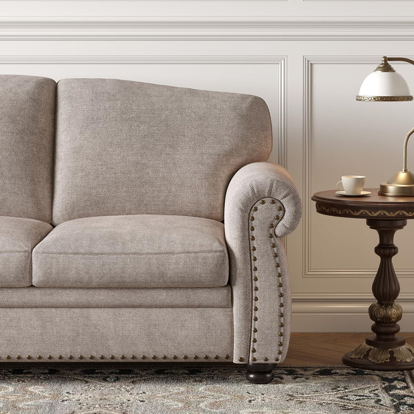 90-Inch Nailhead Trim 3-Seater Sofa with Pocket Spring Cushions