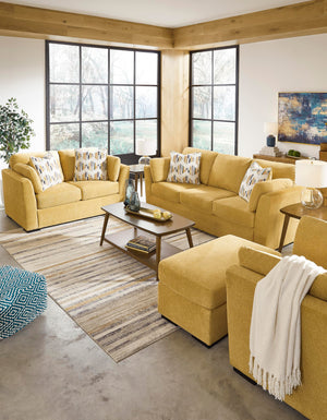 Modern Upholstered 3-Seat Sofa with Accent & Bolster Pillows – Yellow