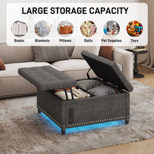 Square Storage Ottoman with LED Lights & Outlets