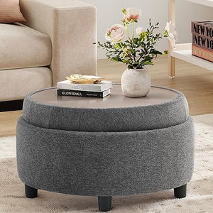 Round Storage Ottoman with Reversible Tray Lid