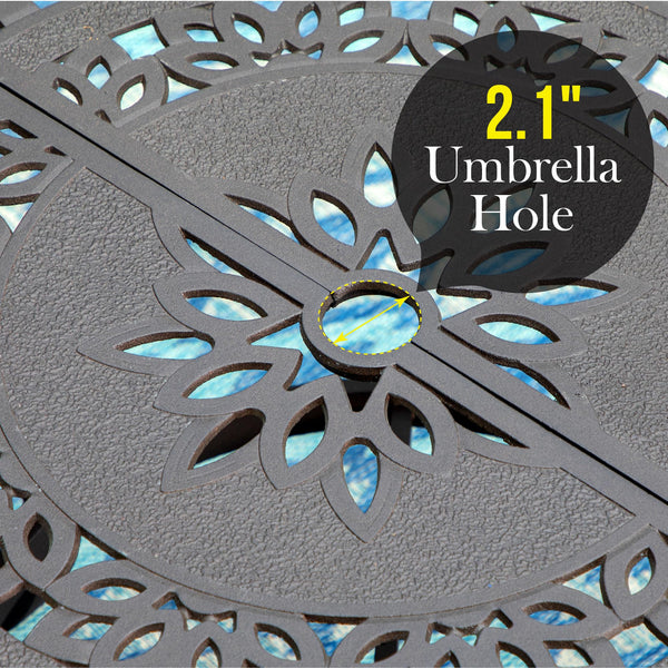 Round Cast Aluminum Outdoor Dining Table with Umbrella Hole
