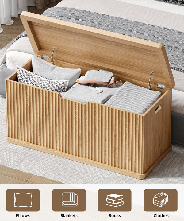 Fluted Storage Chest Bench with Safety Hinges – Natural Oak