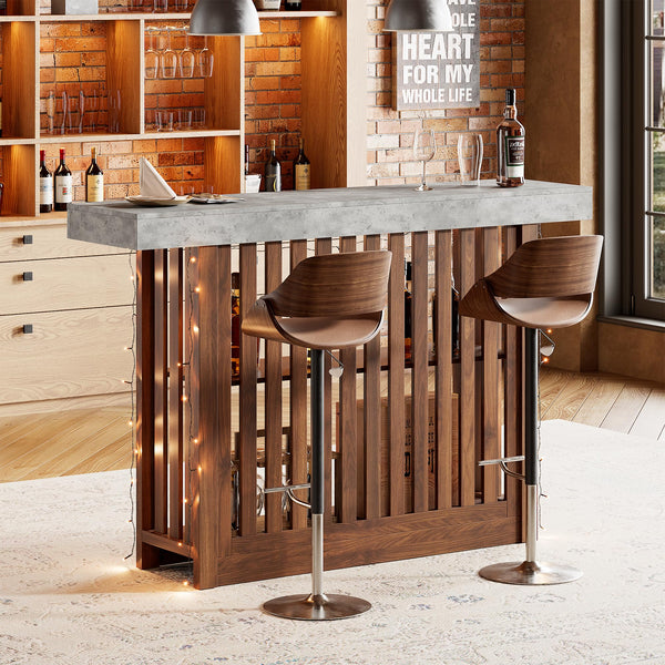 Modern Bar Table with Faux Marble Top & Storage Shelves