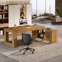 L-Shaped Executive Desk with Storage Cabinets & 2-Tier Shelf