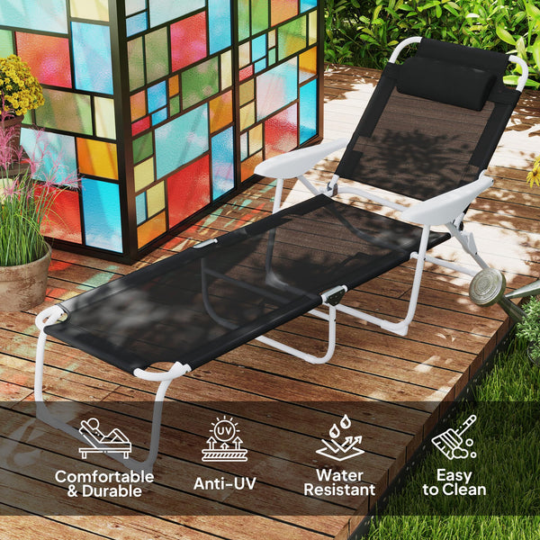 Folding Outdoor Chaise Lounge Chair with Reclining Back & Armrests
