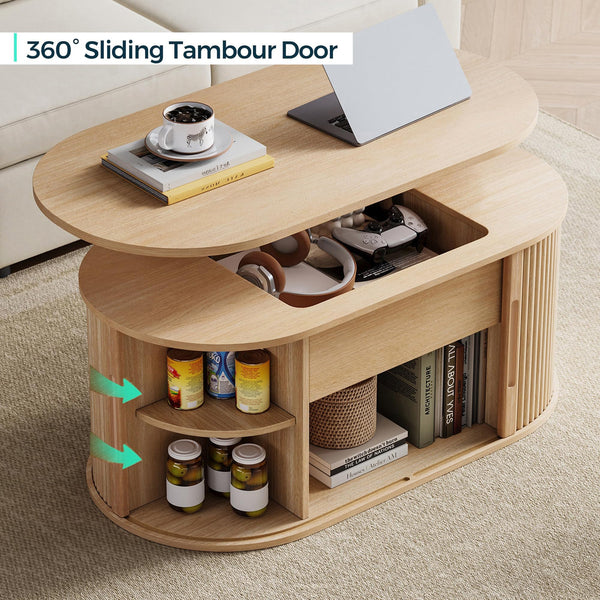 Lift Top Coffee Table with Tambour Door & Storage