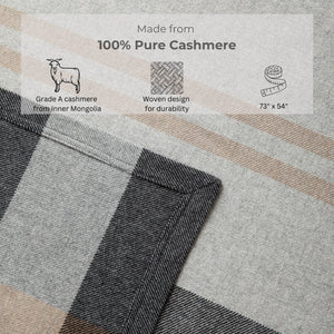 100% Pure Cashmere Throw Blanket – Woven, Large 73"x53", Gray & Beige Stripe