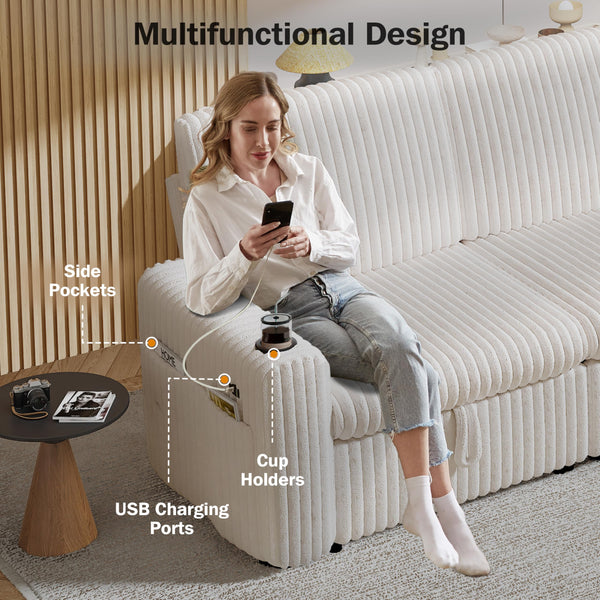 L-Shaped Sectional Sleeper Sofa Bed with Pull-Out Bed