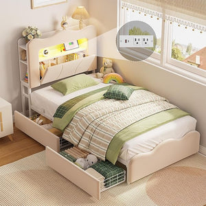 Full Upholstered LED Storage Bed with Charging Station