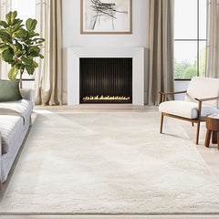 Cream Abstract Area Rug – Vintage Pattern, Non-Shedding, Pet & Kid Friendly