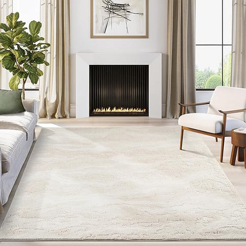 Cream Abstract Area Rug – Vintage Pattern, Non-Shedding, Pet & Kid Friendly