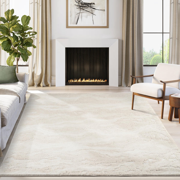 Cream Abstract Area Rug – Vintage Pattern, Non-Shedding, Pet & Kid Friendly