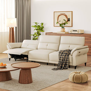 Power Reclining Sofa with Dual Motor & USB Ports – White Full Grain Leather