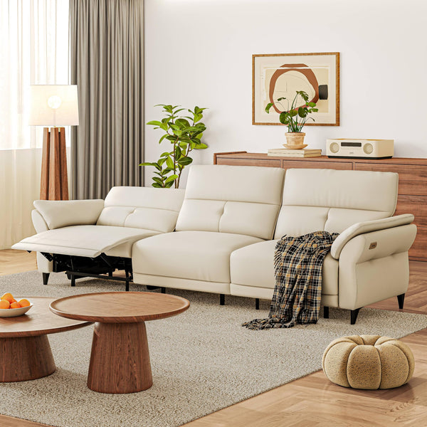 Power Reclining Sofa with Dual Motor & USB Ports – White Full Grain Leather