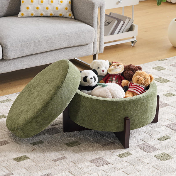 Round Storage Ottoman with Hidden Storage