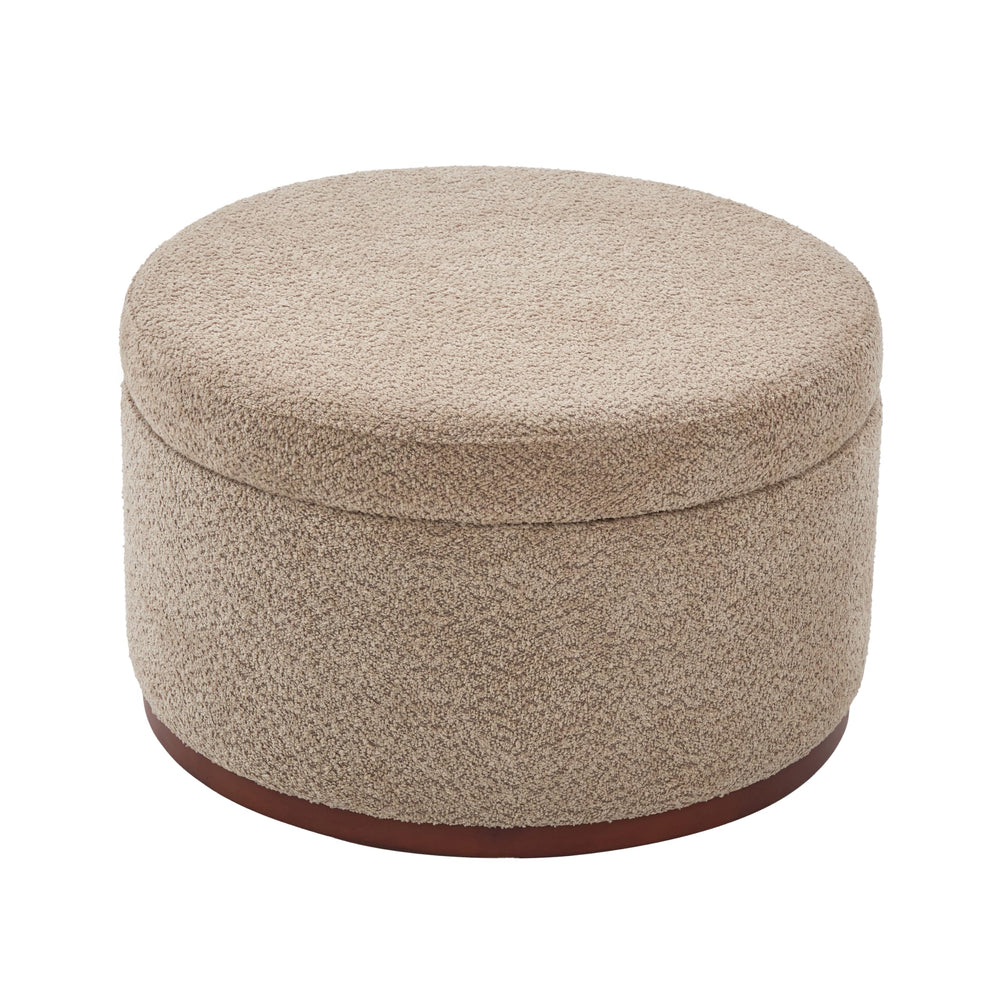 Round Chenille Storage Ottoman with Lift Lid